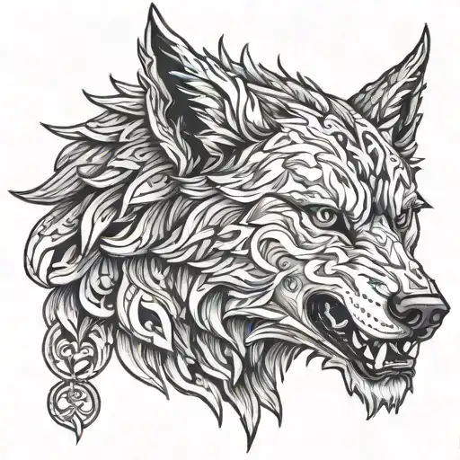 Fenrir Head In Nordic Style