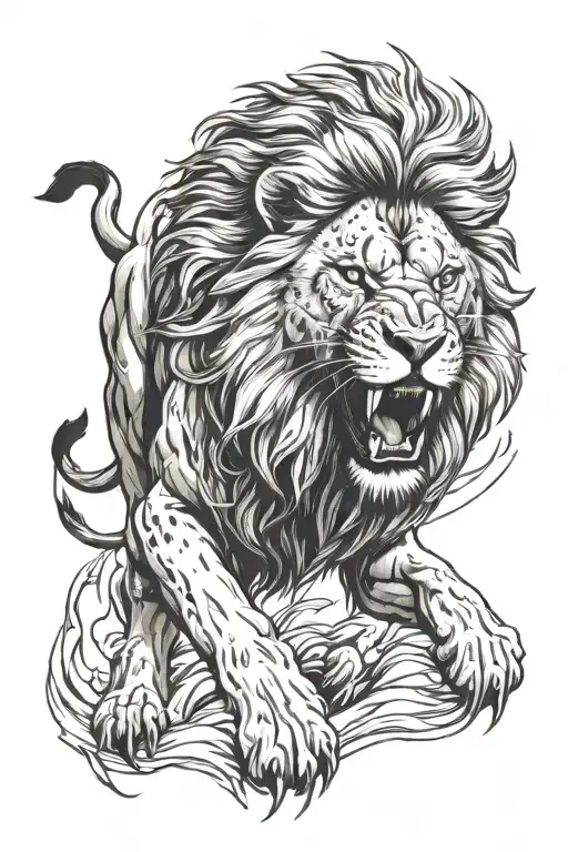 Angry Wounded Lion Roaring