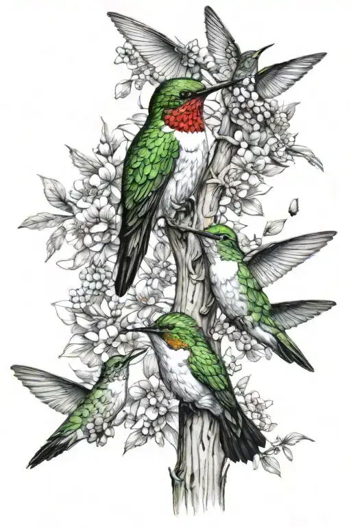 Hummingbird And Butterflies On Tree