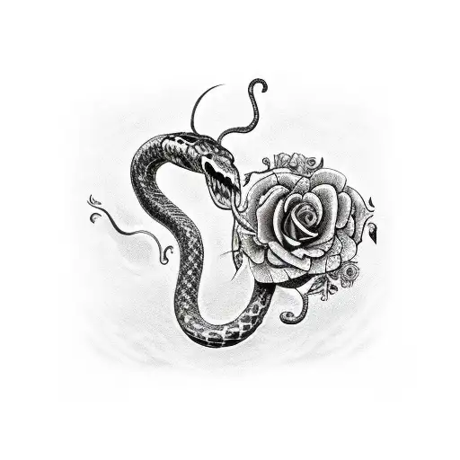 Dagger With A Snake Around It And Flowers On The Sides