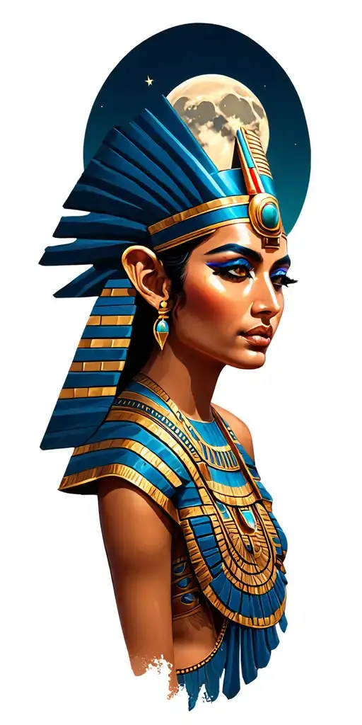 Cleopatra Queen Of Egypt Pyramid Moon Desert River