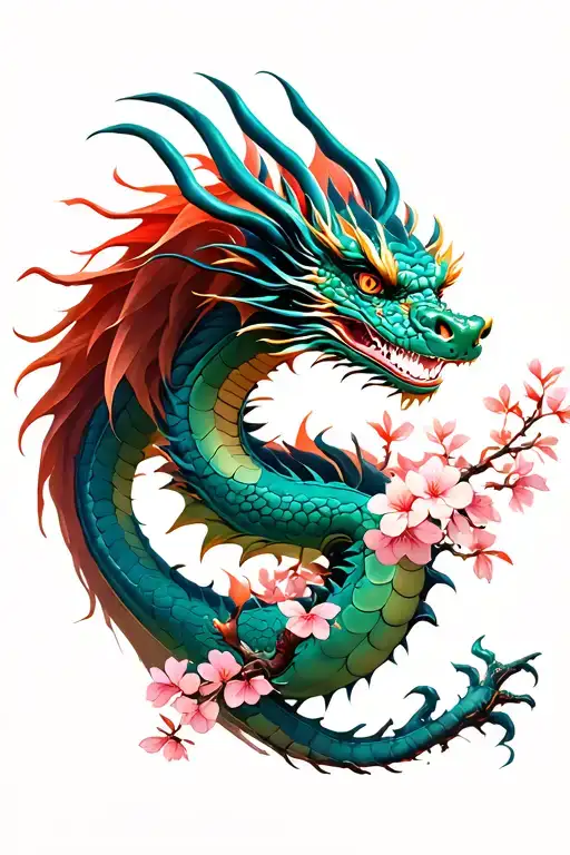 Dragon And Cherry Blossom Tree