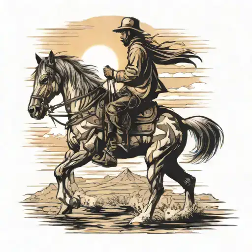 A Cross On Horseback Walking Into The Sunset