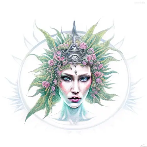 A Powerful Sun Warrior Princess Surrounded By Blooming Plants