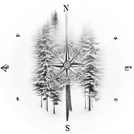 A Realistic Forest Landscape With A Marine Compass Integrated Into The Design