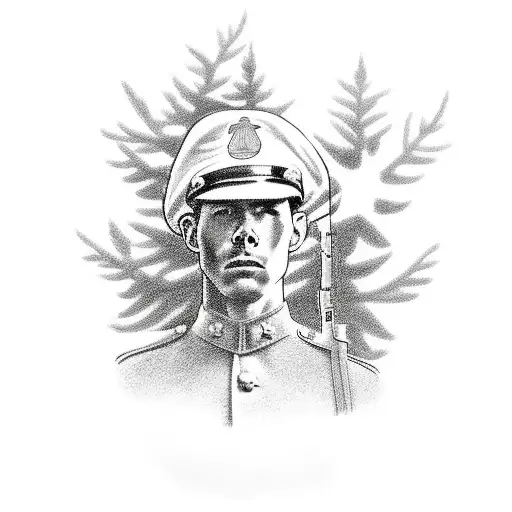 A Realistic Depiction Of A Marine Soldier Standing Amidst A Dense Forest