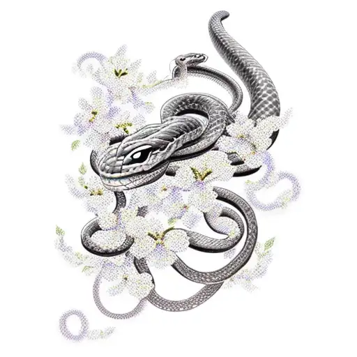 Snake With Cherry Blossoms