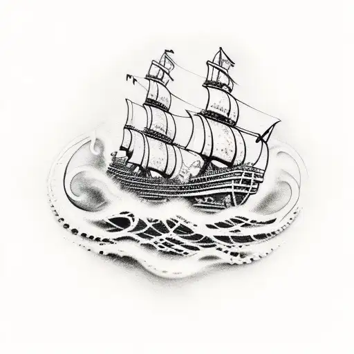 Metal Kraken Sinking Half Golden Ship