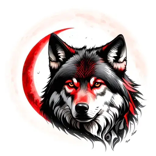 Wolf Fenhri Red And Black With A Moon