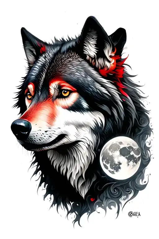 Wolf Fenhri Red And Black With A Moon