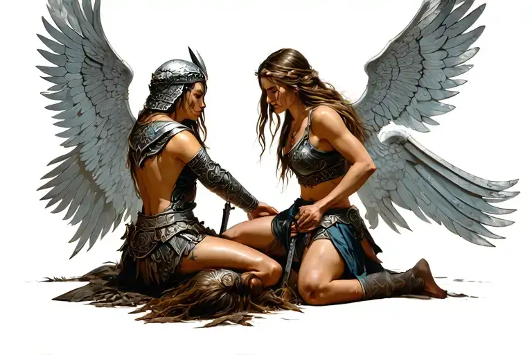 Valkyrie Kneeling Over Fallen Warrior