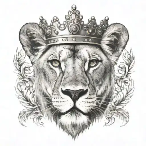 Lioness With A Crown Looking Straight