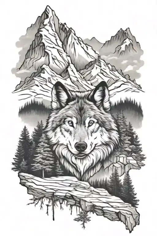 Wolf With Mountains With Forest