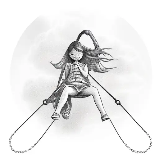 Silhouette Of Girl On Swing Overlooking Water