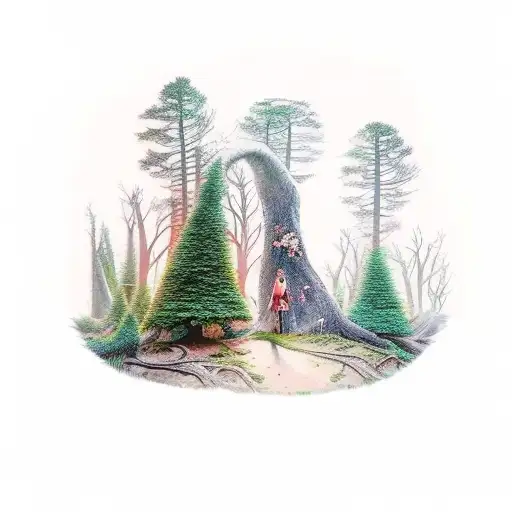 A Whimsical Forest Scene With A Couple Holding Hands