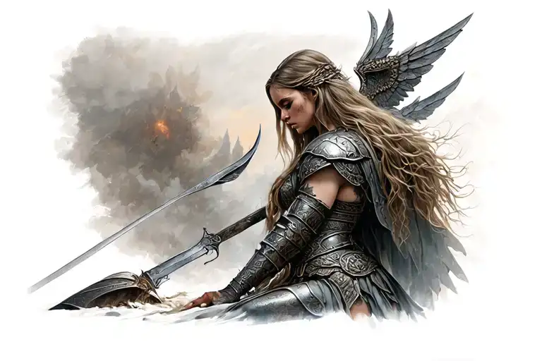 Valkyrie Mourning Over Fallen Warrior