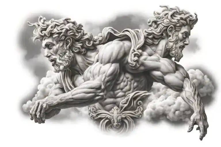 Zeus On Cloud Background With Lightings