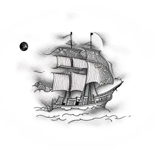 Pirate Ship With Moon Above It