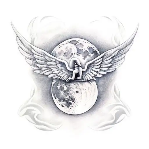 Angel Wings In Front Of Moon
