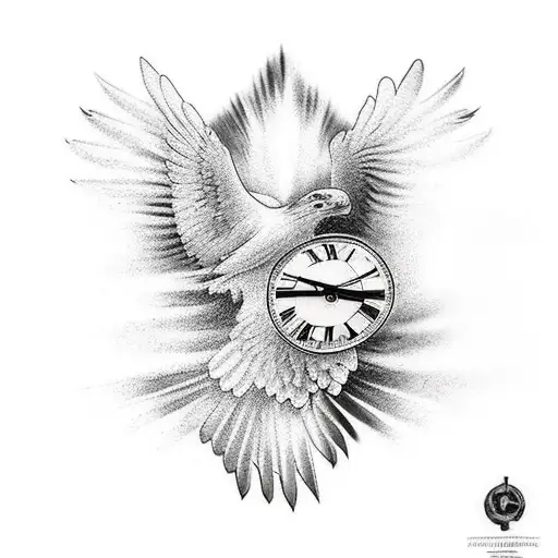 Broken Clock And Flying Eagle On Forearm