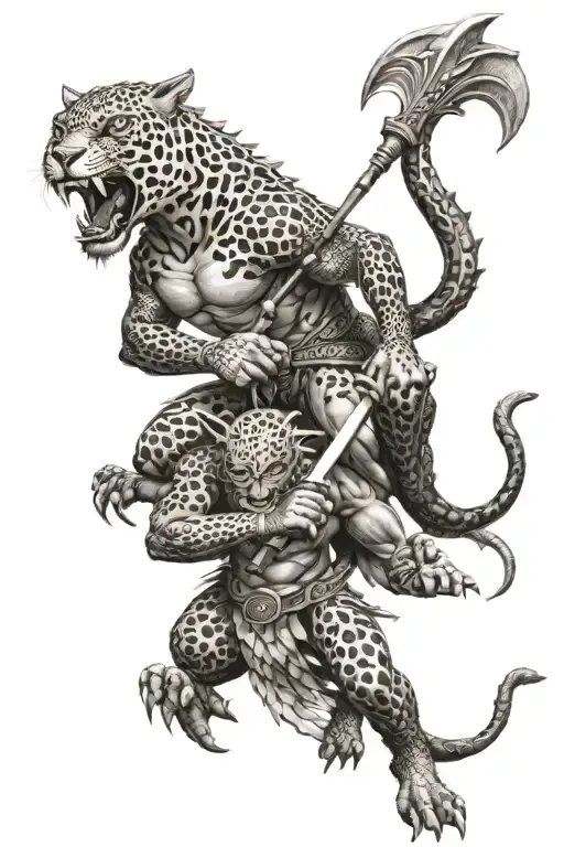Jaguar Warrior Battling A Dragon