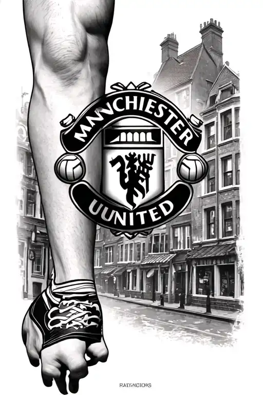 Manchester United Inspired Leg Sleeve With Old Town Bakground In Black And White