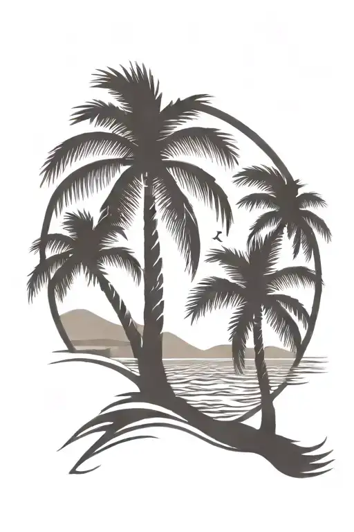Beach Shore With Palm Trees With Flag