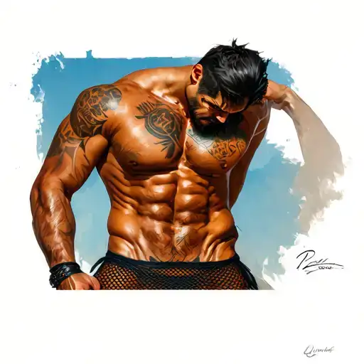 A Good Looking Guy Warior With Abs And Mesh Loincloth