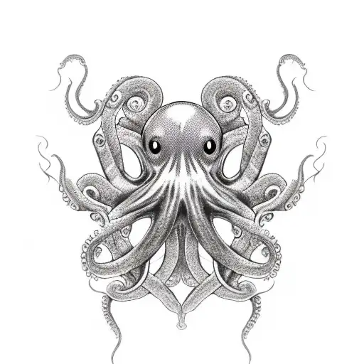 A Realistic Tattoo Of An Octopus With Intricate Geometric Patterns Incorporated Into Its Tentacles