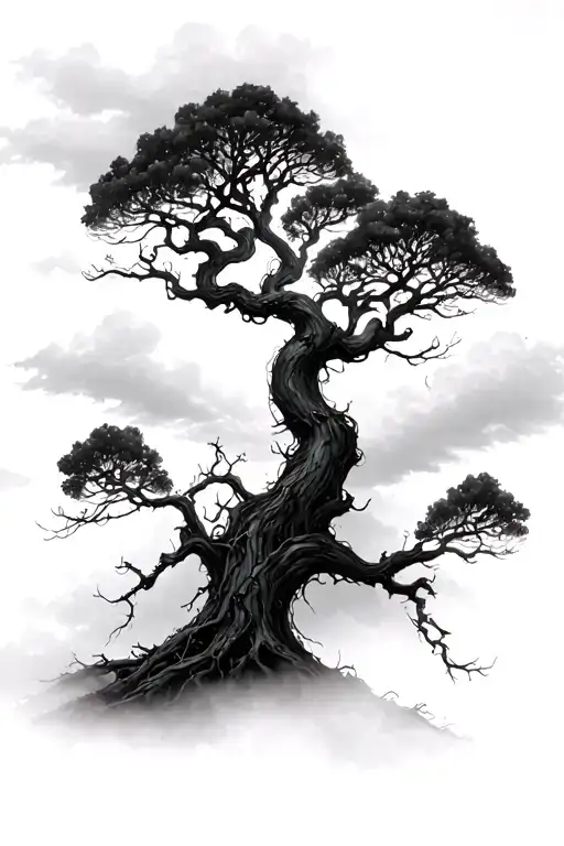 Black Poison Tree With Clouds In The Background Black And White