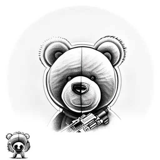 A Cute Teddy Bear Standing And Holding A Long M16 Gun