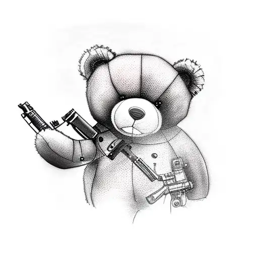 A Cute Teddy Bear Standing And Holding An M16 Gun
