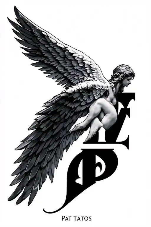 Half Angel Wing And Letters N P And F