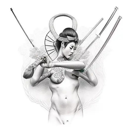 Nude Samurai Girl Half Sleeve