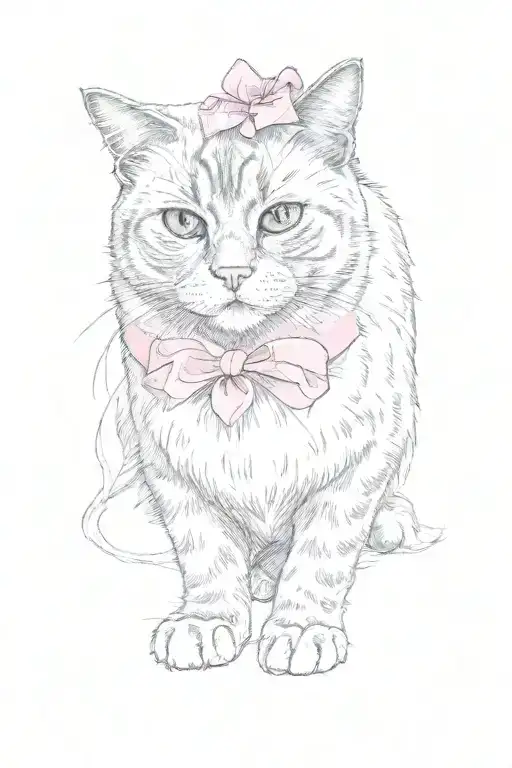 A Grey Cat With A Pink Bow On Its Head