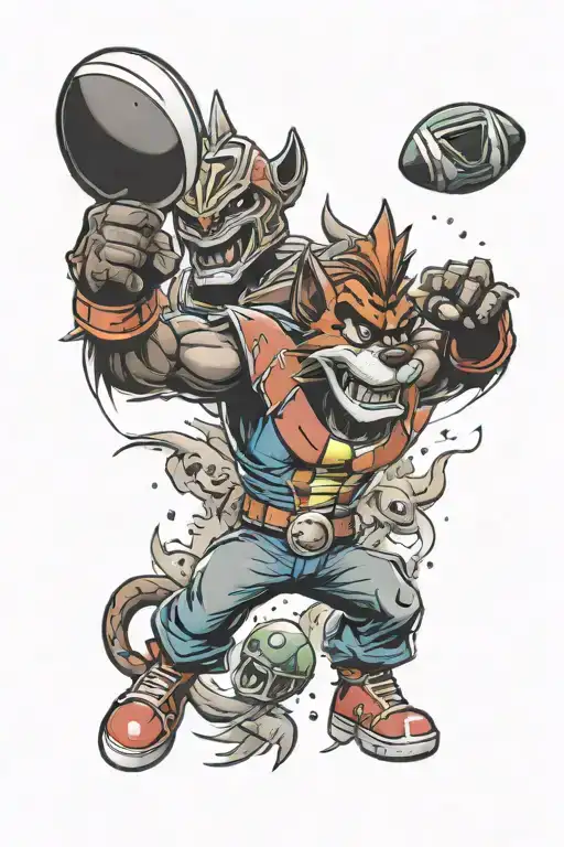 Crash Bandicoot Playing Football With Power Rangers