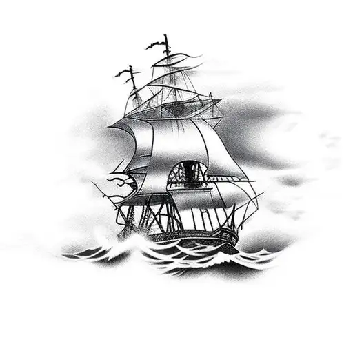 A Pirate Ship Sailing Through Stormy Seas With Lightning Striking Down Around It