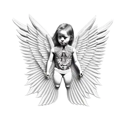 Gangsta Angel With Spread Wings And A Gun