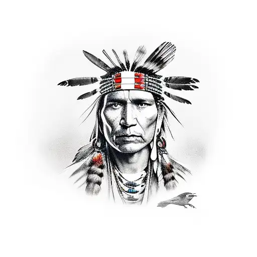 Native American With Raven