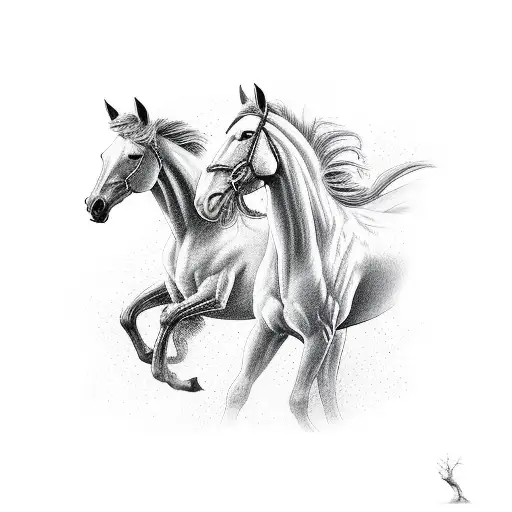 Old Horse And Young Horse Running Together