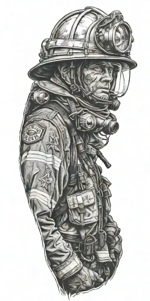 Firefighter In Bland And White Realistic And Complex