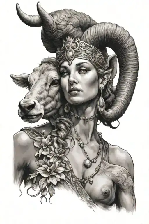 Aries Goddess With A Bull