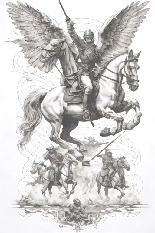 Angel Ride Horse Galloping Through The War Scene