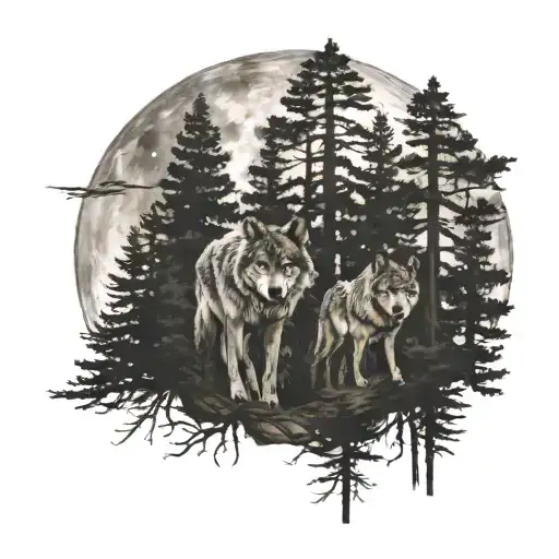 Wolf Moon Pine Forest Filled