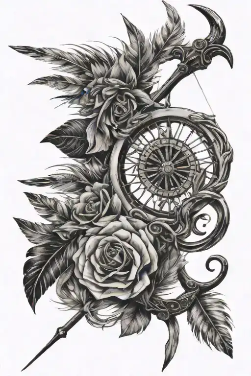 Couples Tattoo Unique Bow And Arrow With Feathers