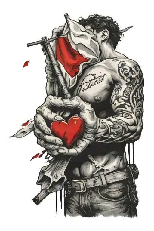 A Person Holding A Red Flag And In The Other Handy An Heart Thats Broken With Berq Named