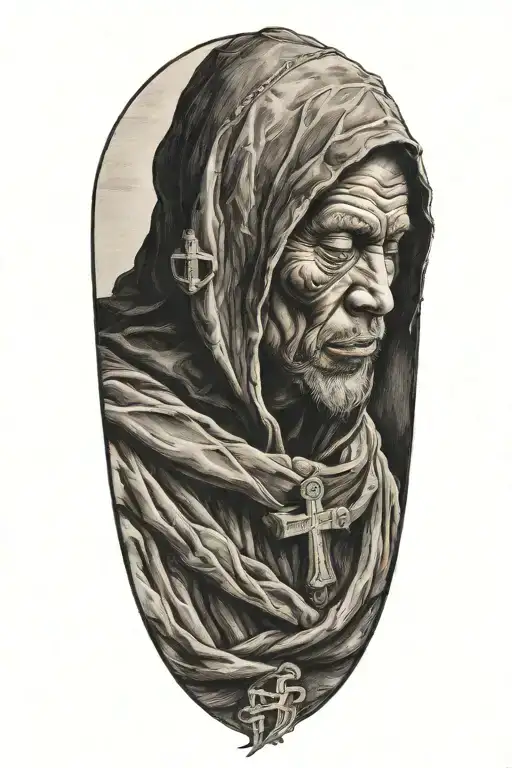 A Monk In A Hoodie And A Cross
