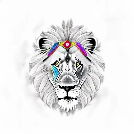 Lion And Horse Combined In A Colorfull