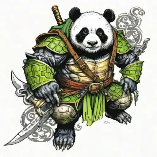 Panda Warrior Dressed As Ninja Turtle