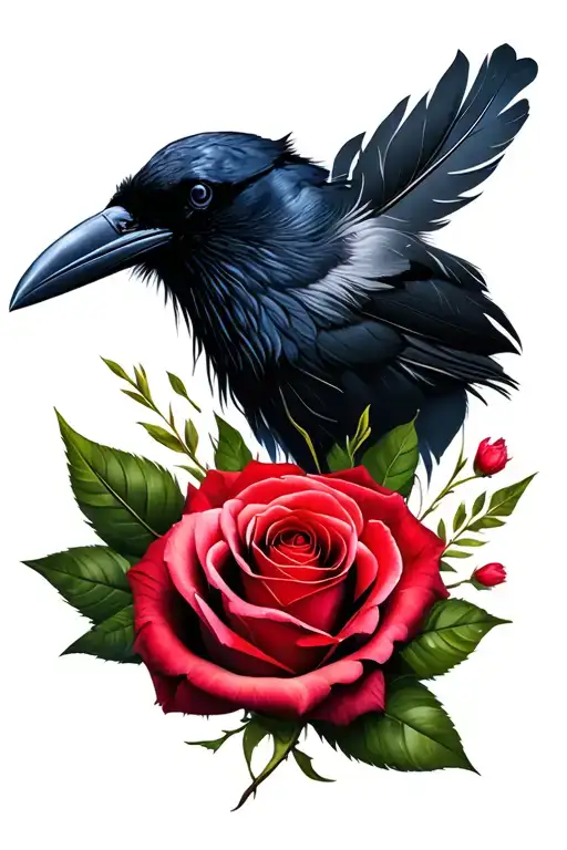 Rose Surrounded With Raven Feathers